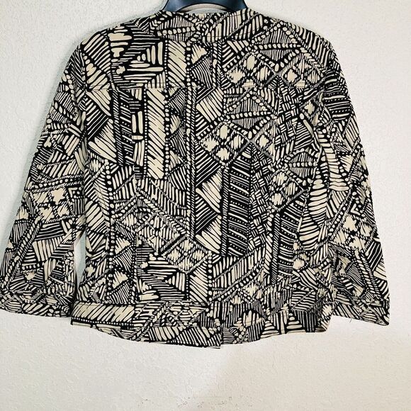 Ruby Rd. Sz 12 Geometric Design w Beading Neckline Brown & Tan Jacket 3/4 Sleeve - Picture 6 of 11